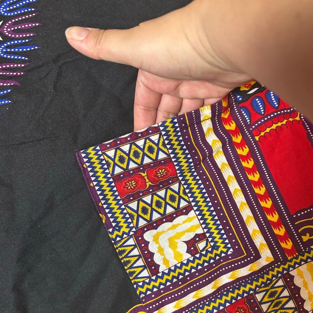 African Dashiki Shirt Unisex Plus Size Black Multicolor Tribal Tunic 30” Chest - Picture 3 of 7
